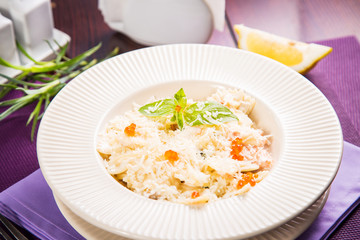 farfalle with basil and caviar