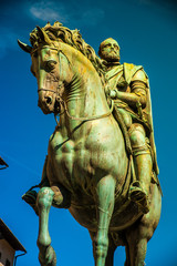 Fototapeta na wymiar Equestrian statue of Cosimo de 'Medici in Florence, Italy.