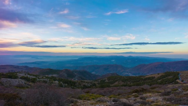 spain mountain sunset sky road panorama 4k time lapse 
