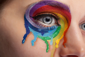 Make up from color rainbow crying on the eye