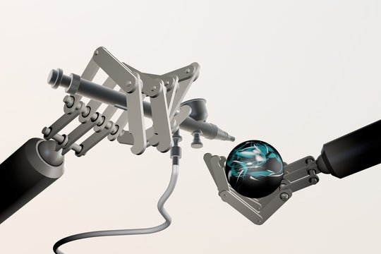 Robot spuit bol met lucht spuit