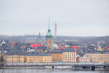 Naklejka premium Stockholm, Sweden - March, 16, 2016: panorama of an old town of Stockholm, Sweden