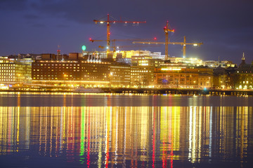 Stockholm, Sweden - March, 16, 2016: night landscape with the image of Stockholm, Sweden