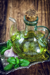 Olive oil Bottle with basil and garlic 
