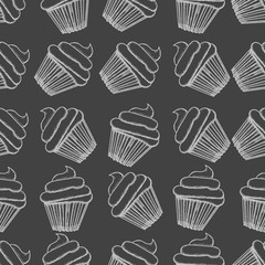 Hand drawn seamless muffins background. Vector