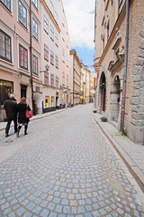 Stockholm, Sweden - March, 16, 2016: landscape with the image of Old Town street in Stockholm, Sweden