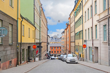 Fototapeta na wymiar Stockholm, Sweden - March, 16, 2016: cars on a parking in Stockholm, Sweden