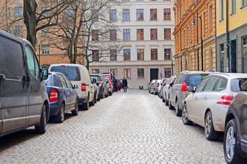 Stockholm, Sweden - March, 16, 2016: cars on a parking in Stockholm, Sweden