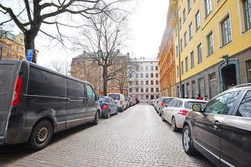 Stockholm, Sweden - March, 16, 2016: cars on a parking in Stockholm, Sweden