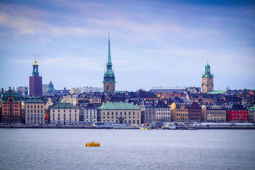 Fototapeta premium Stockholm, Sweden - March, 16, 2016: panorama of an old town of Stockholm, Sweden