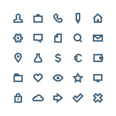 Bold outline vector icon set - business, office, money and contacts symbols on the white background