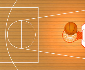 Vector banner, basketball court, a ball in basket