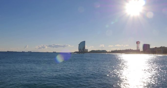 sunny day mediterranean sea barcelona hotel panorama 4k spain
