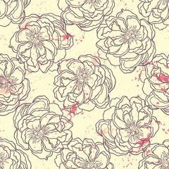 Spring Rampage seamless vector pattern. Rock version of blooming peony for textile, stationary, scrapbook paper and web.