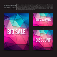 Vector design elements: flayer, card, banner.  Big sale, special offer, discount. Vector design template. Vector typography design. Vector design mock-up. Vector geometric background. Business vector