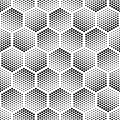 Wallpaper murals Hexagon Vector geometric halftone seamless pattern. Retro pointillism vector seamless background. Vector old school design. Vector dotted texture