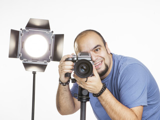 professional photographer with photographic equipment