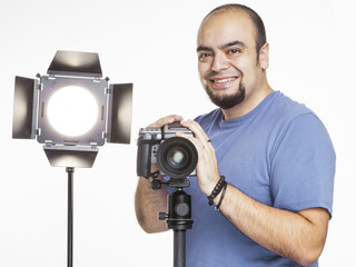 professional photographer with photographic equipment