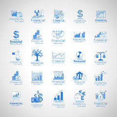Financial Icons Set-Isolated On Gray Background-Vector Illustration,Graphic Design.Collection Of Color Icons.Different Logotype Shape.Modern Logo