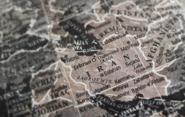 Iran map on vintage crack paper background