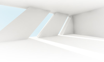 Empty white interior with windows, Abstract 3d