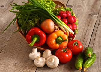 Vegetables . Fresh Bio Vegetable in a Basket. Over Nature Background