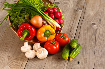 Vegetables . Fresh Bio Vegetable in a Basket. Over Nature Background