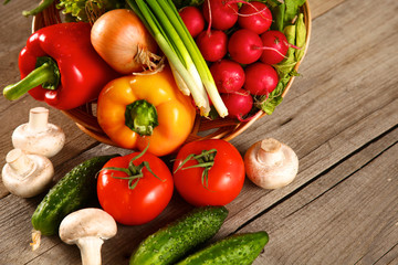 Vegetables . Fresh Bio Vegetable in a Basket. Over Nature Background