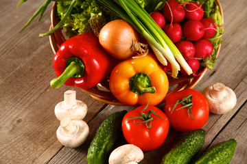 Vegetables . Fresh Bio Vegetable in a Basket. Over Nature Background