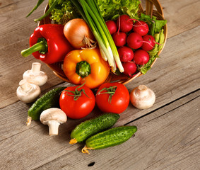 Vegetables . Fresh Bio Vegetable in a Basket. Over Nature Background