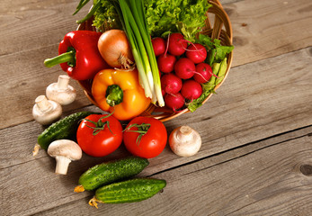 Vegetables . Fresh Bio Vegetable in a Basket. Over Nature Background