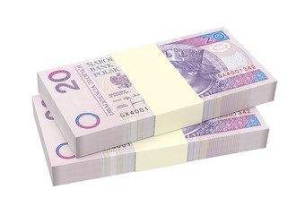 Polish currency bills isolated on white background. 3D illustration.