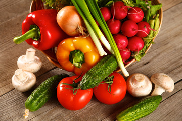 Vegetables . Fresh Bio Vegetable in a Basket. Over Nature Background