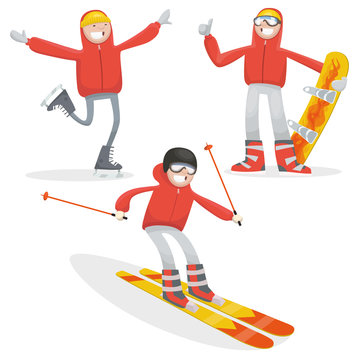 Winter sports. Skier , skater and snowboarder . Set of vector ilustration