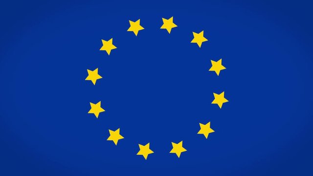 European Union Flag Stars Transition Motion Background. Computer generated abstract motion background. Perfect to use with music, backgrounds, transition and titles.