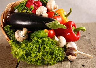 Vegetables . Fresh Bio Vegetable in a Basket. Over Nature Background