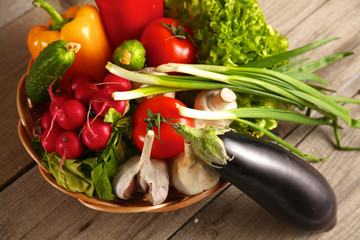 Vegetables . Fresh Bio Vegetable in a Basket. Over Nature Background