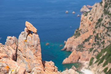 Corsica. Rocks and sea in hot summer time