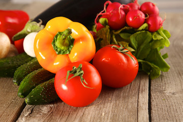 Vegetables . Fresh Bio Vegetable in a Basket. Over Nature Background