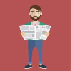 Businessman reading newspaper, hipster