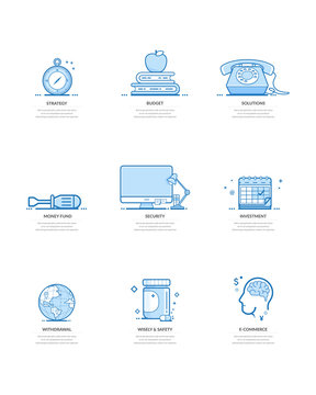 Website template elements:
Concept icons for personal or company portfolio