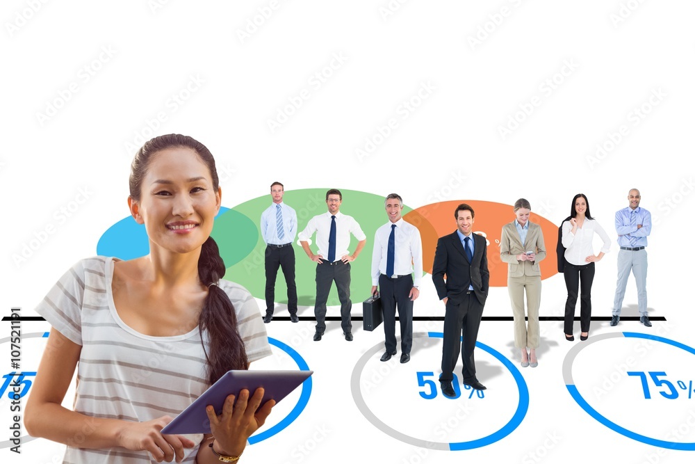 Poster Composite image of businesswoman using tablet in the office