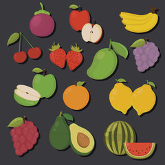 Set of Fruits Isolated Vector. Illustration. Cute Cartoon.