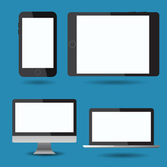 Set realistic monitors laptop tablet and phone vector illustrati
