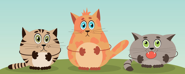 Three funny cartoon cats. Vector illustration.
