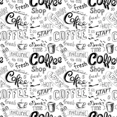 Foto op Plexiglas Koffie naadloze doodle koffie patroon achtergrond