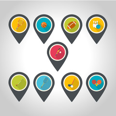 Set of map pointer with sport icons.