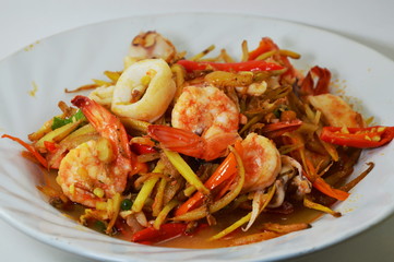 spicy stir fried shrimp and squid with herb
