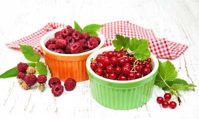 red currant and raspberries