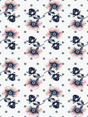 Vintage wallpaper seamless rose flower pattern on circles polka background vector illustration